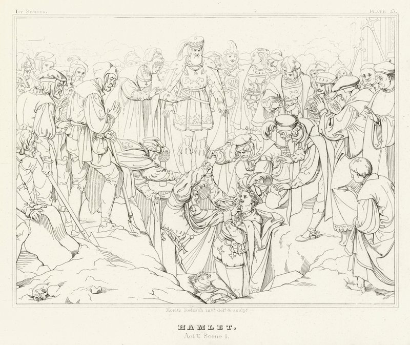 Hamlet, V. felvonás, 1. jelenet (metszet) alkotó: Friedrich August Moritz Retzsch