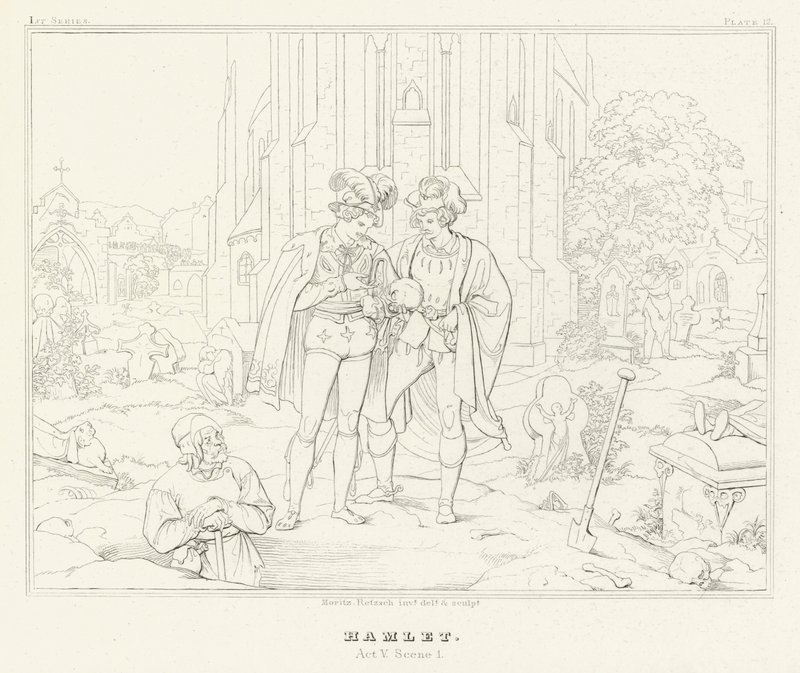 Hamlet, V. felvonás, 1. jelenet (metszet) alkotó: Friedrich August Moritz Retzsch