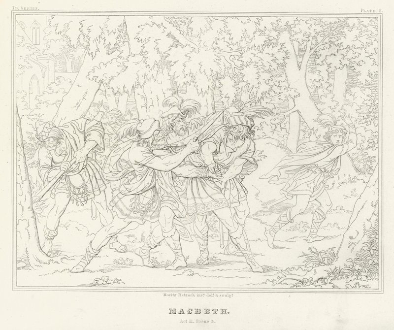 Macbeth, III. felvonás, 3. jelenet (metszet) alkotó: Friedrich August Moritz Retzsch