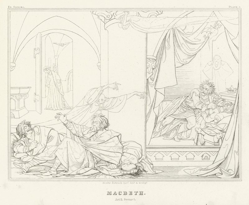 Macbeth, II. felvonás, 1. jelenet (metszet) alkotó: Friedrich August Moritz Retzsch