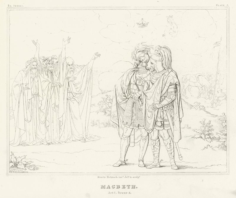Macbeth, I. felvonás, 3. jelenet (metszet) alkotó: Friedrich August Moritz Retzsch