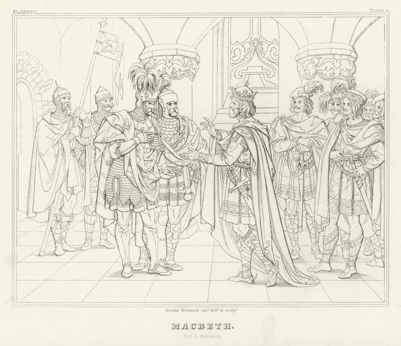 Macbeth, I. felvonás, 4. jelenet (metszet) alkotó: Friedrich August Moritz Retzsch