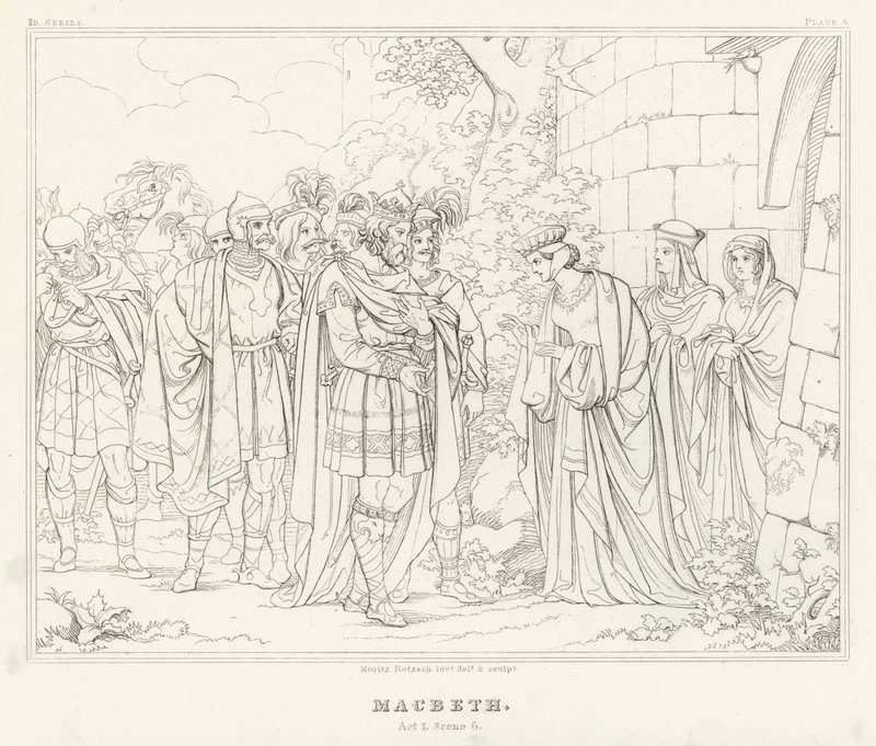 Macbeth, I. felvonás, 6. jelenet (metszet) alkotó: Friedrich August Moritz Retzsch