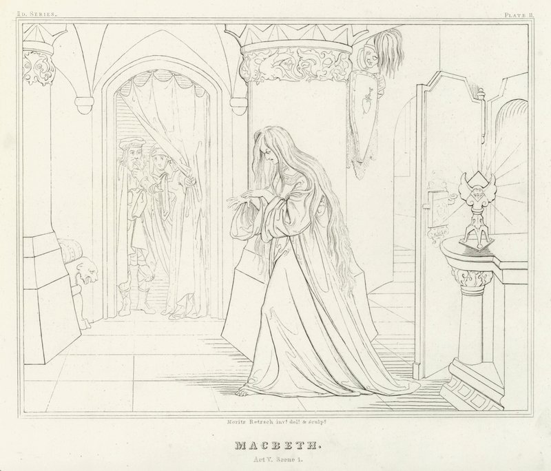 Macbeth, V. felvonás, 1. jelenet (metszet) alkotó: Friedrich August Moritz Retzsch