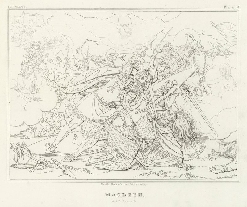 Macbeth, V. felvonás, 7. jelenet (metszet) alkotó: Friedrich August Moritz Retzsch