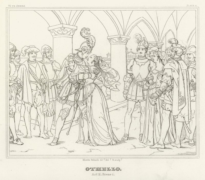 Othello, II. felvonás, 1. jelenet (metszet) alkotó: Friedrich August Moritz Retzsch