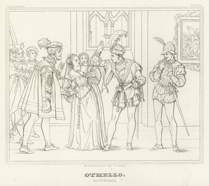 Othello, IV. felvonás, 1. jelenet (metszet) alkotó: Friedrich August Moritz Retzsch