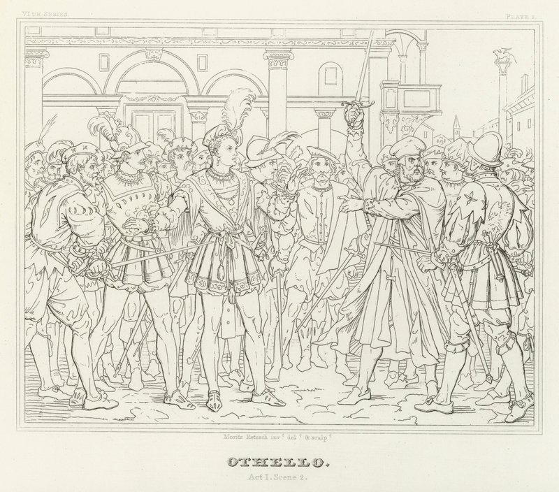 Othello, I. felvonás, 2. jelenet (metszet) alkotó: Friedrich August Moritz Retzsch