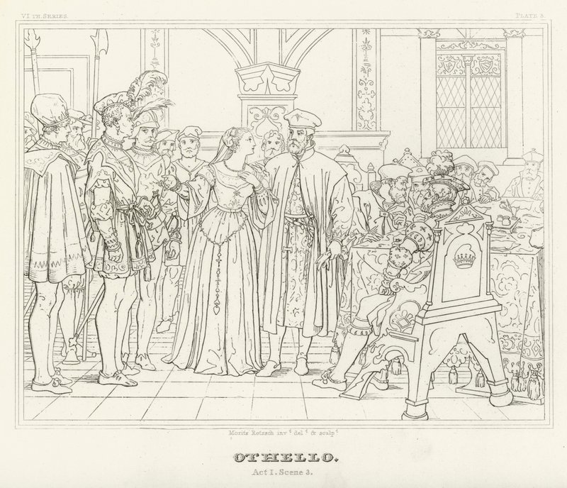 Othello, I. felvonás, 3. jelenet (metszet) alkotó: Friedrich August Moritz Retzsch