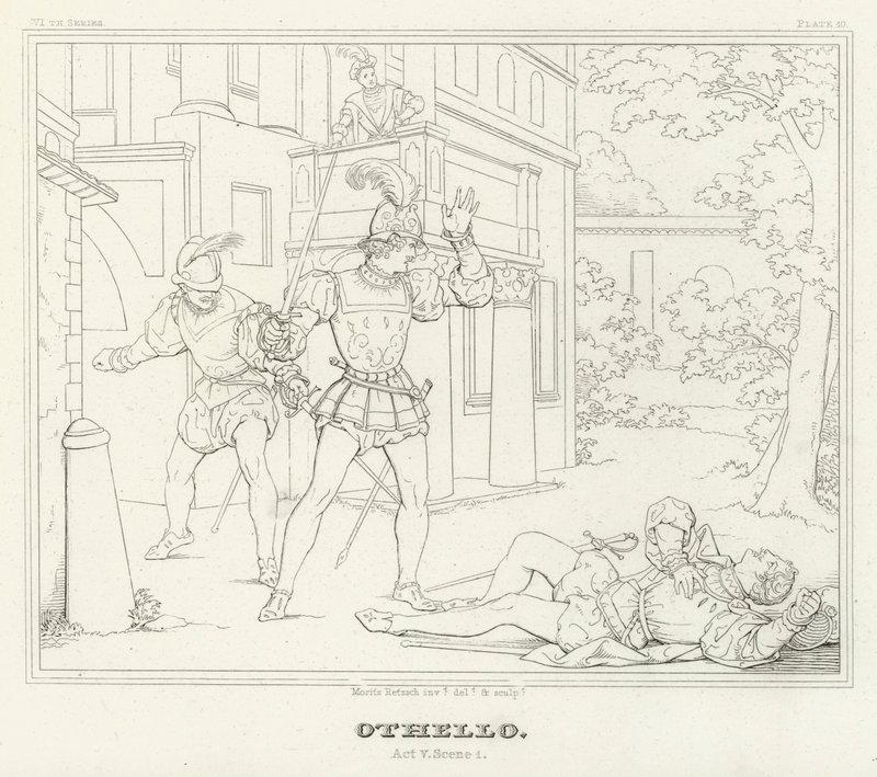 Othello, V. felvonás, 1. jelenet (metszet) alkotó: Friedrich August Moritz Retzsch
