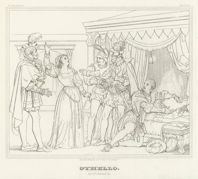 Othello, V. felvonás, 2. jelenet (metszet) alkotó: Friedrich August Moritz Retzsch