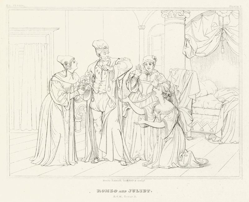 Rómeó és Júlia, III. felvonás, 5. jelenet (metszet) alkotó: Friedrich August Moritz Retzsch