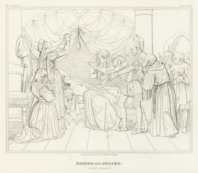 Rómeó és Júlia, IV. felvonás, 5. jelenet (metszet) alkotó: Friedrich August Moritz Retzsch