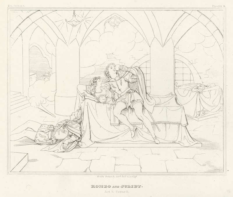 Rómeó és Júlia, V. felvonás, 3. jelenet (metszet) alkotó: Friedrich August Moritz Retzsch