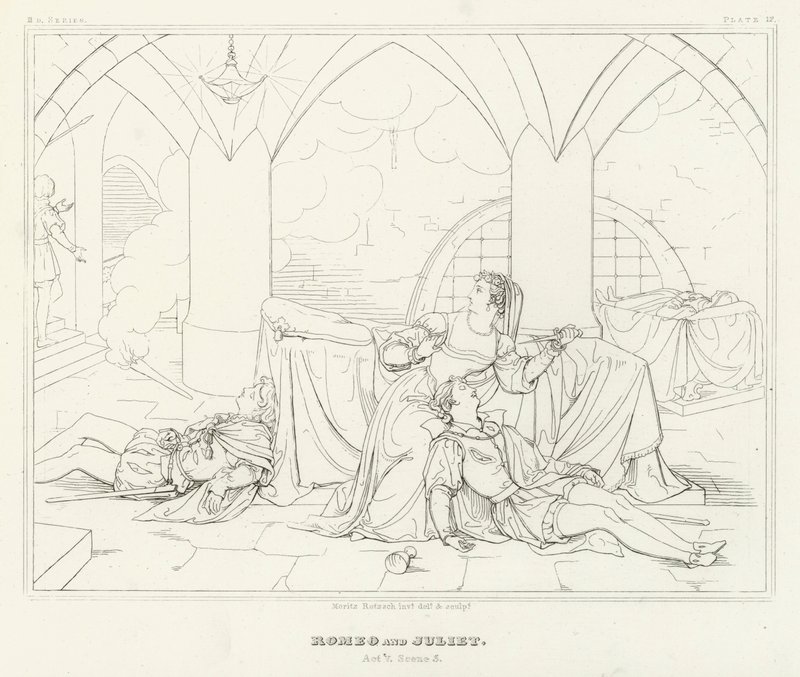 Rómeó és Júlia, V. felvonás, 3. jelenet (metszet) alkotó: Friedrich August Moritz Retzsch
