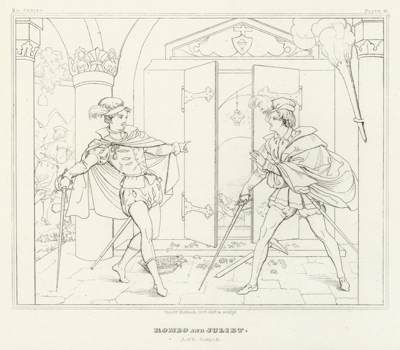 Rómeó és Júlia, V. felvonás, 3. jelenet (metszet) alkotó: Friedrich August Moritz Retzsch