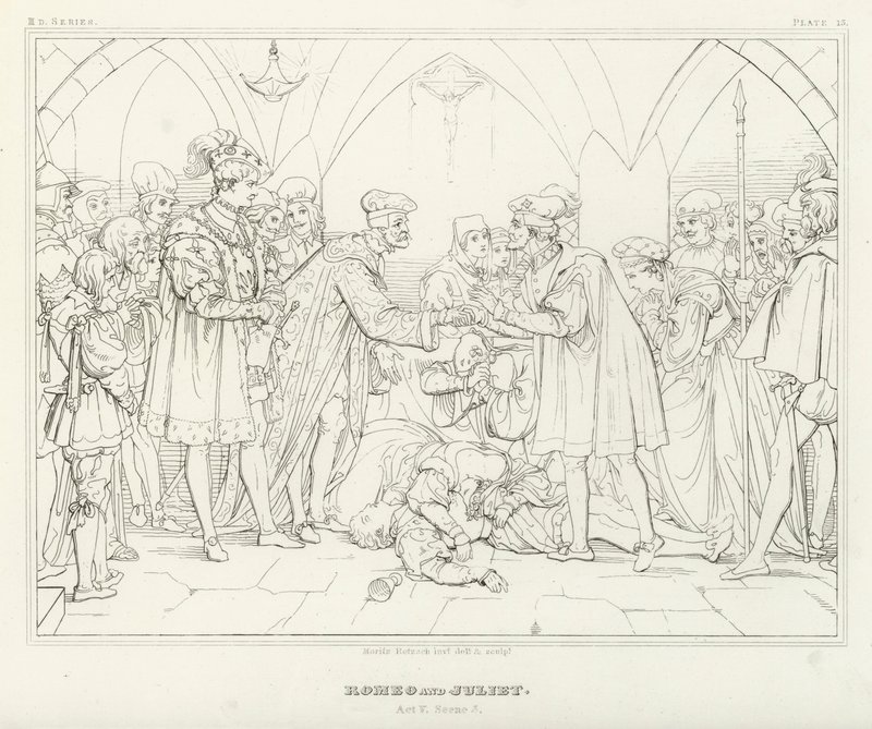 Rómeó és Júlia, V. felvonás, 3. jelenet (metszet) alkotó: Friedrich August Moritz Retzsch