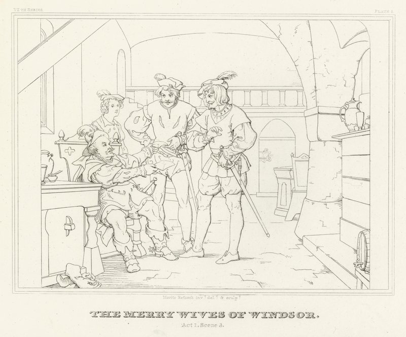 Windsor vidám feleségei, I. felvonás, 3. jelenet (metszet) alkotó: Friedrich August Moritz Retzsch