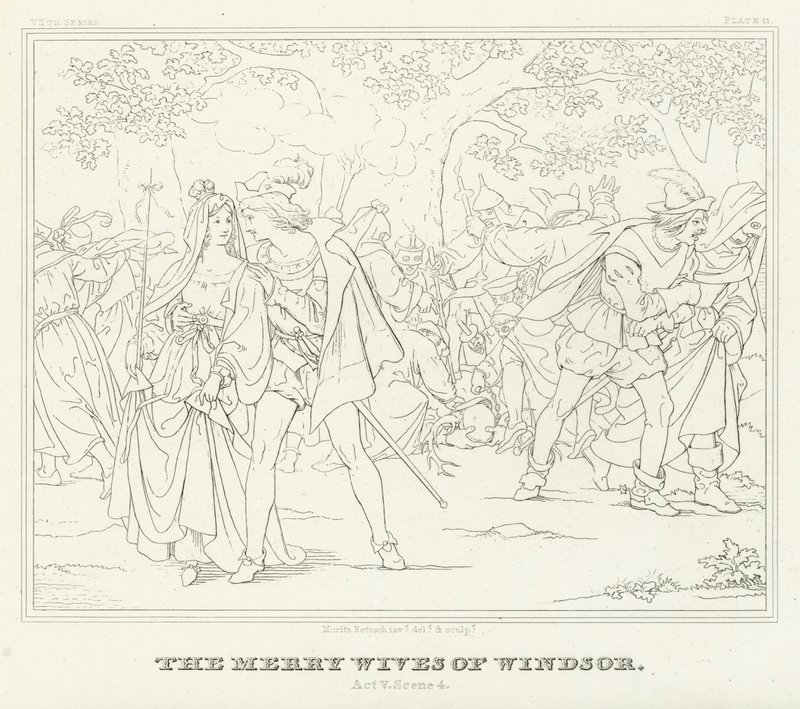 The Merry Wives of Windsor, V. felvonás, 4. jelenet (metszet) alkotó: Friedrich August Moritz Retzsch