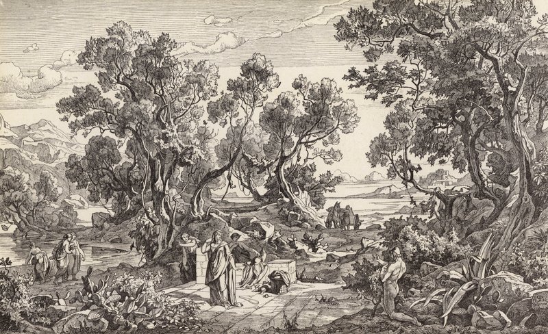 Nauszika és Odüsszeusz (metszet) alkotó: Friedrich the Elder Preller