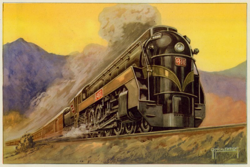 Kanadai Nemzeti Vasút, Expressz áramvonalas mozdony No 6400, 4-8-4 (színes litho) alkotó: G.P. Micklewright