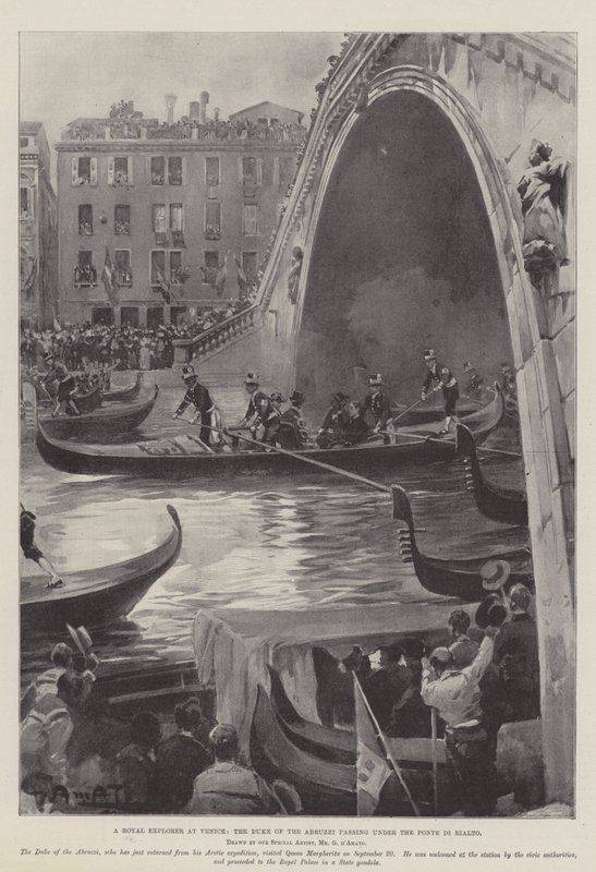 Királyi felfedező Velencében, a Ponte di Rialto alatt elhaladó Abruzzi hercege alkotó: G.S. Amato
