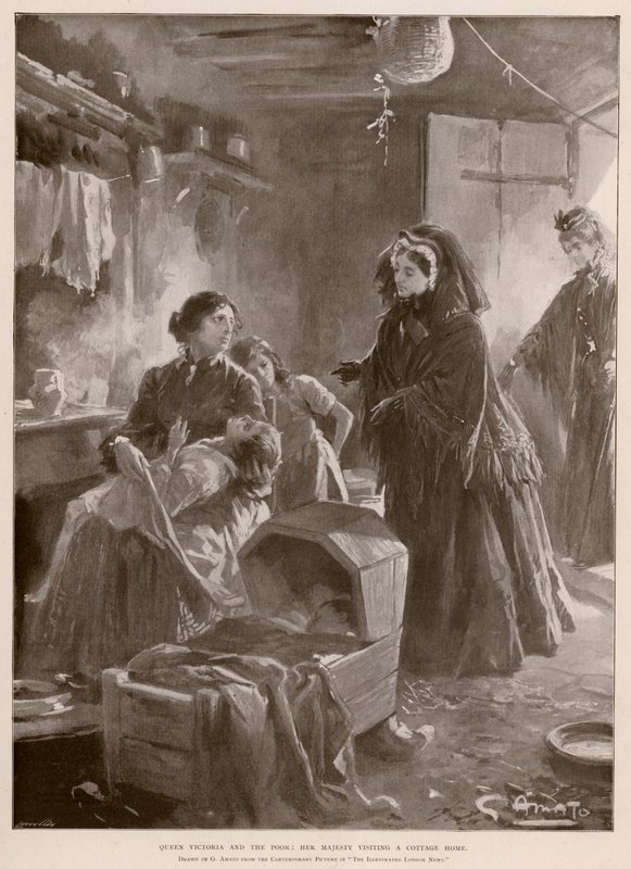 Viktória királynő és a szegények: a királynő egy nyaralóházba látogat (fotónyomat) alkotó: G.S. (after) Amato