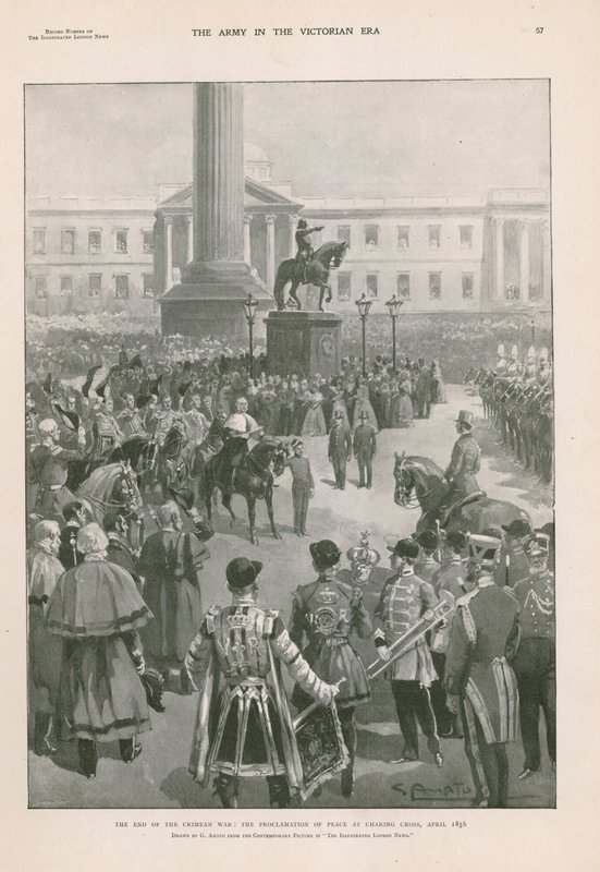 A krími háború vége: a béke kikiáltása a londoni Charing Crossnál, 1856. április (fotómélység) alkotó: G.S. (after) Amato