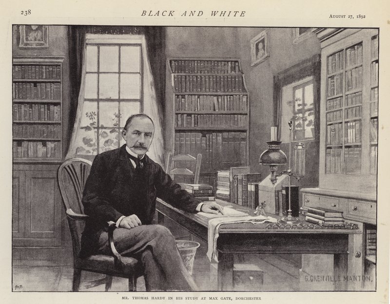 Thomas Hardy Max Gate-i dolgozószobájában, Dorchesterben (litho) alkotó: G. Grenville Manton