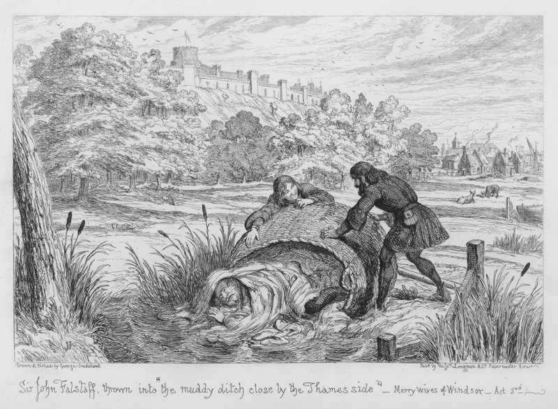 Sir John Falstaff a Temze melletti sáros árokba zuhant alkotó: George Cruikshank