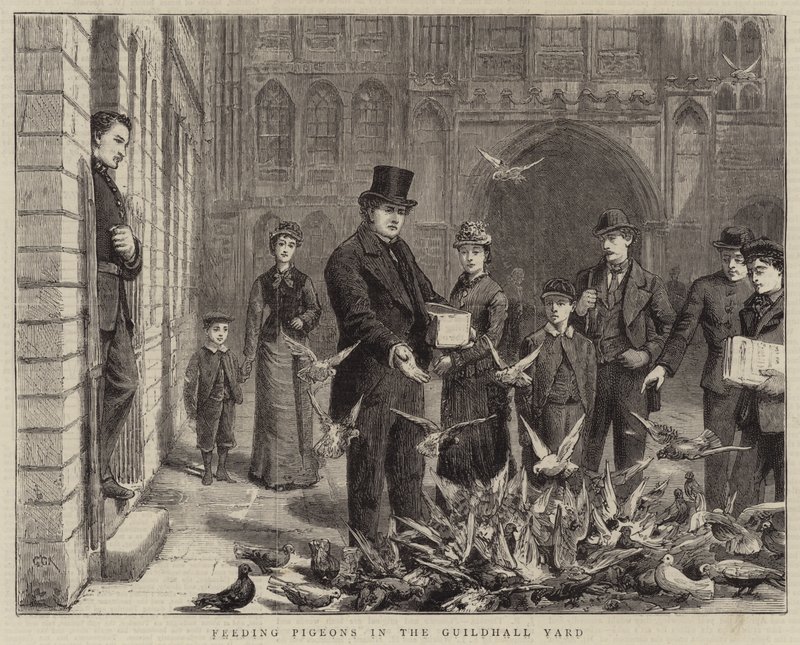 Galambok etetése a Guildhall Yardban alkotó: George Goodwin Kilburne