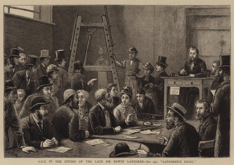 Eladó a néhai Sir Edwin Landseer stúdiójában, 440. tétel, Landseer festőállványa alkotó: George Goodwin Kilburne