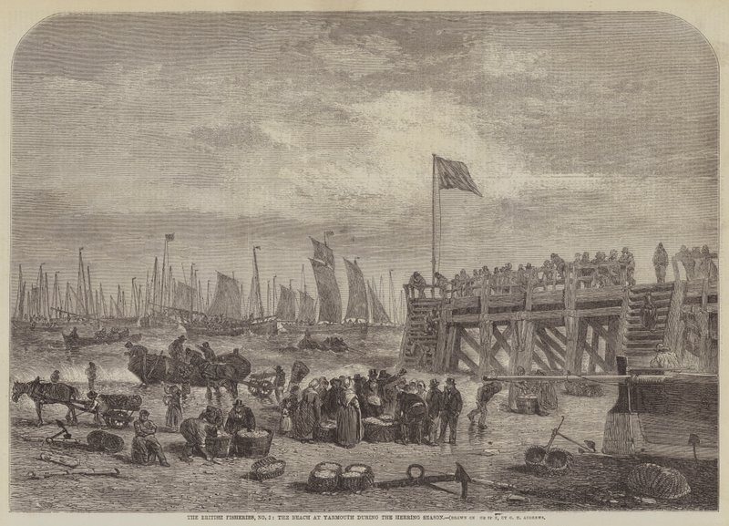 A brit halászat, No 2, a yarmouthi strand a heringszezonban alkotó: George Henry Andrews