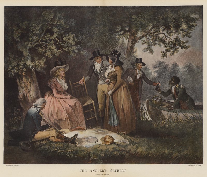 A horgász visszavonulása (chromolitho) alkotó: George Morland