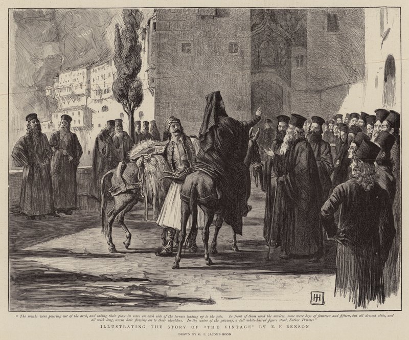 A szüret történetének illusztrálása E. F. Bensontól alkotó: George Percy Jacomb Hood
