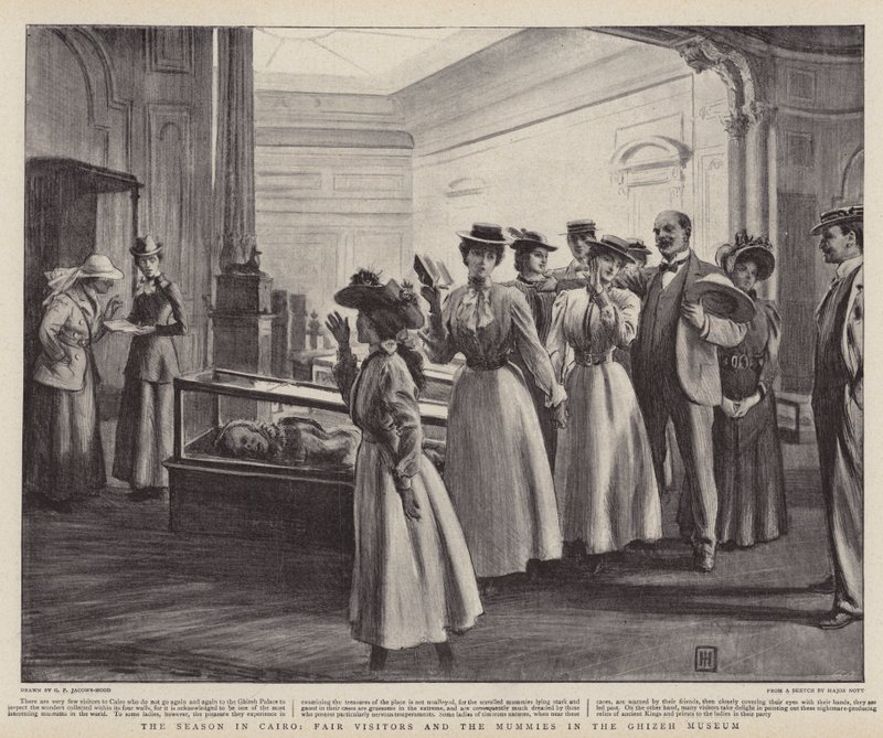 A szezon Kairóban, Vásárlátogatók és Múmiák a Ghizeh Múzeumban alkotó: George Percy Jacomb Hood