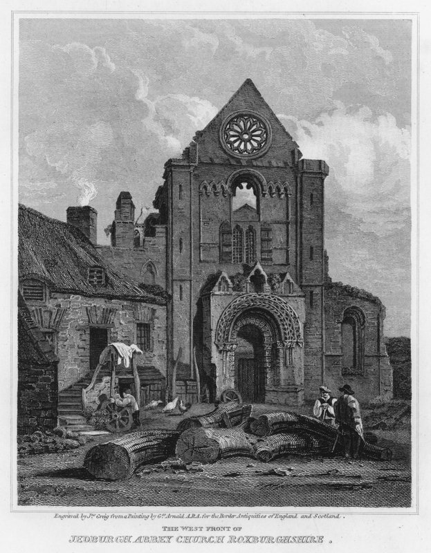 A Jedburgh Abbey Church Roxburghshire nyugati frontja (metszet) alkotó: George (after) Arnald