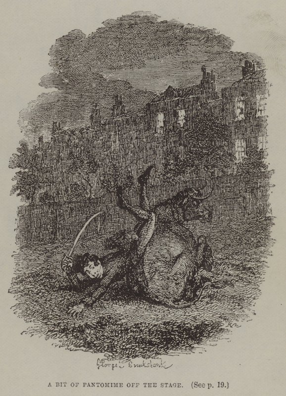 Egy kis pantomim a színpadról (metszet) alkotó: George (after) Cruikshank