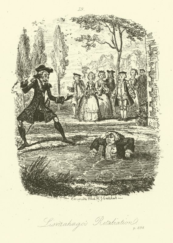 Tobias Smollett illusztrációja Humphry Clinkerhez (metszet) alkotó: George (after) Cruikshank
