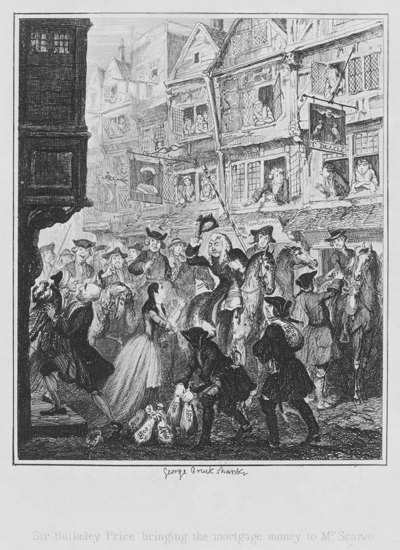Sir Bulkeley Price a jelzálogpénzt viszi Mr. Scarve-nak (metszet) alkotó: George (after) Cruikshank