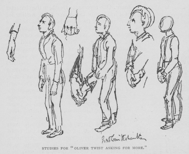 Tanulmányok az "Oliver Twist Asking for More"-hoz (metszet) alkotó: George (after) Cruikshank
