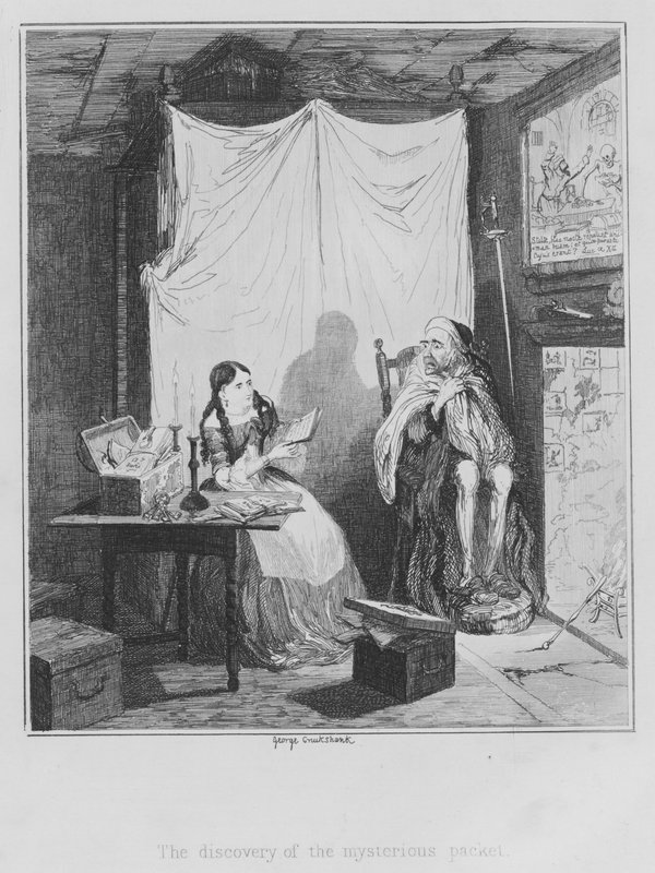 A titokzatos csomag felfedezése (metszet) alkotó: George (after) Cruikshank