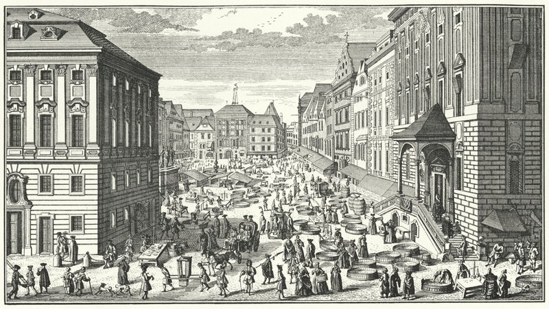 Bécs látképe 1725-ben (metszet) alkotó: George (after) Du Maurier