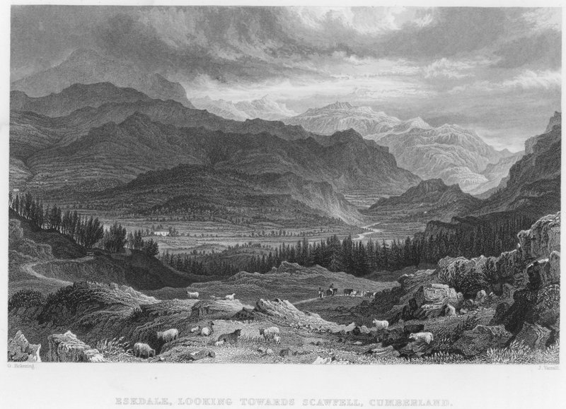 Eskdale, Scawfell felé néz, Cumberland (metszet) alkotó: George (after) Pickering