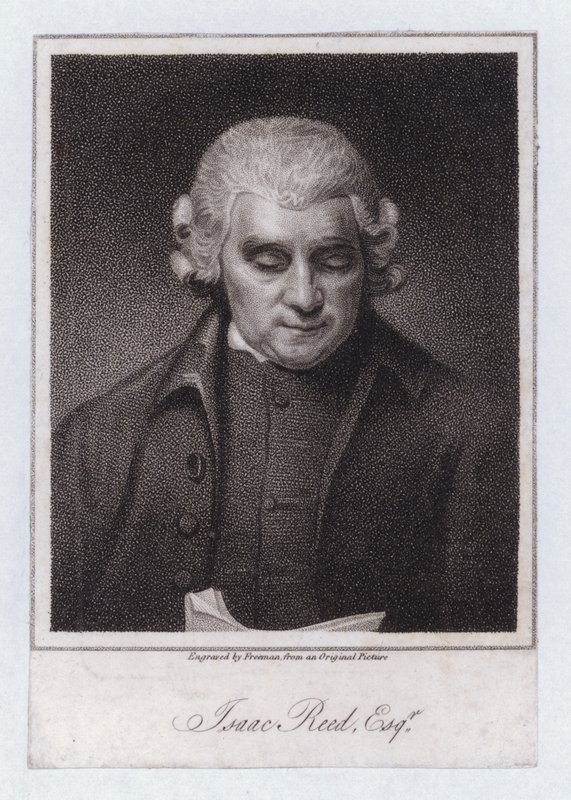 Isaac Reed, angol irodalmi szerkesztő és könyvgyűjtő (metszet) alkotó: George (after) Romney