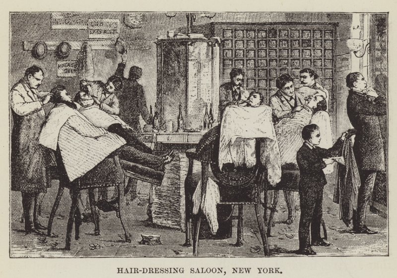Fodrászszalon, New York alkotó: George Augustus Sala