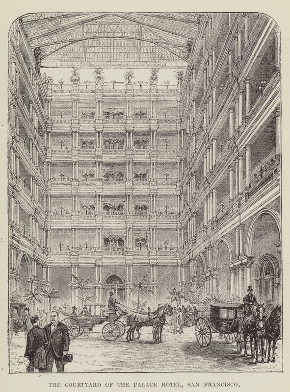 A Palace Hotel udvara, San Francisco alkotó: George Augustus Sala