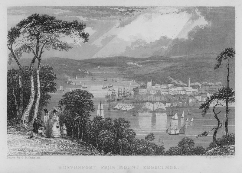 Devonport a Mount Edgecumbe-ból (metszet) alkotó: George Bryant Campion