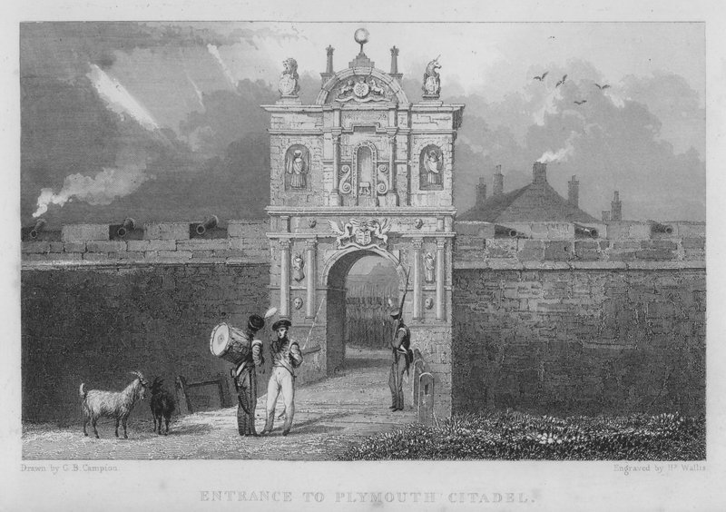 Plymouth Citadella bejárata (metszet) alkotó: George Bryant Campion