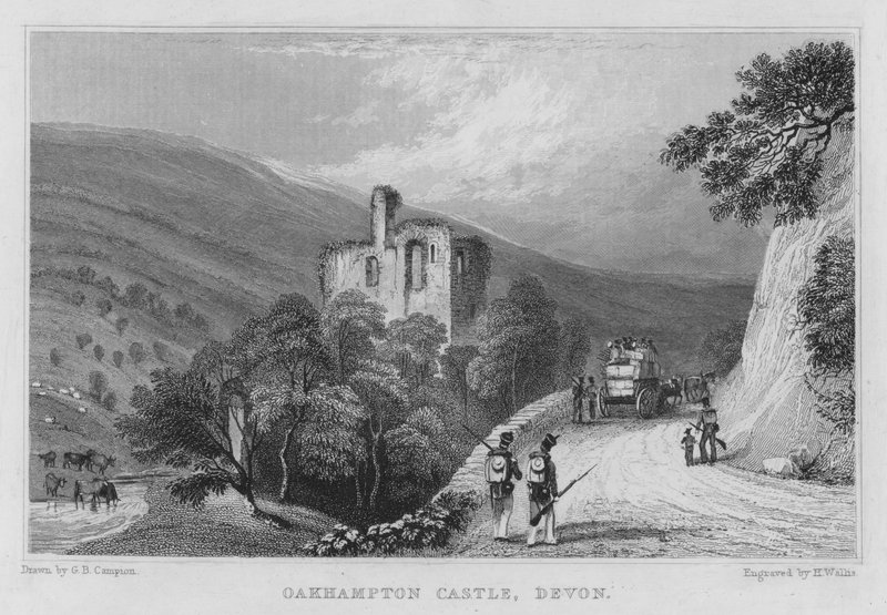 Okehampton kastély, Devon (metszet) alkotó: George Bryant Campion